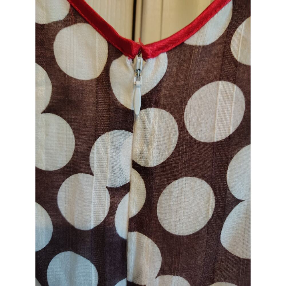 Amanda Lane Polka Dot A-Line Midi Dress Brown White Red Trim Size 12 Cotton... - Picture 13 of 14